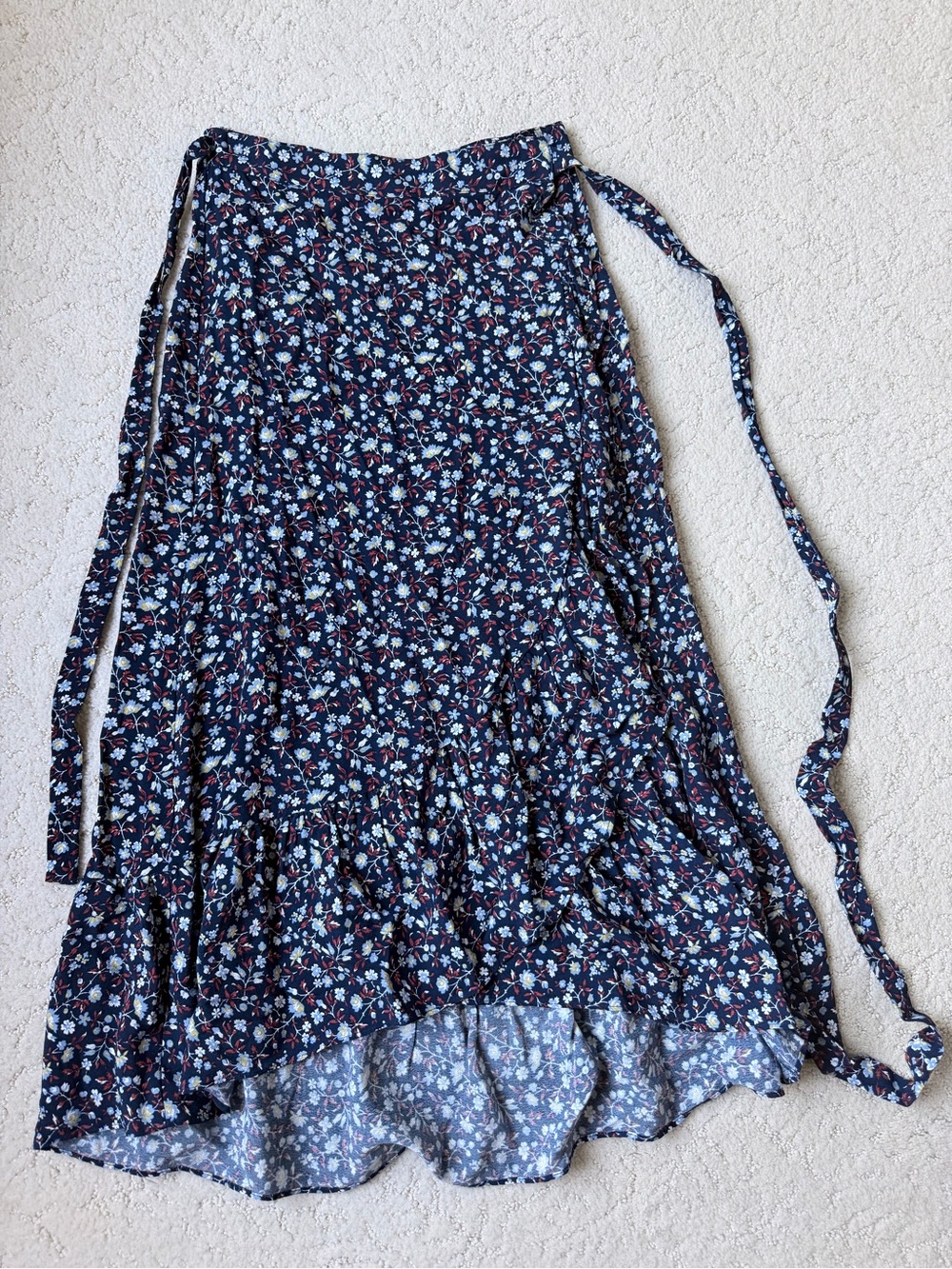 Madewell Navy Floral High-Low Wrap Skirt